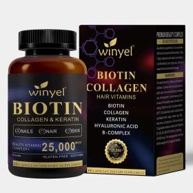 WINYEL Biotin, Collagen, Hyaluronic Acid, Keratin - Support Normal Hair Growth Cycle - Skin & Nails - 25000mcg Vitamins B1, B2, B3, B6 & B7 - For (Option: 1)
