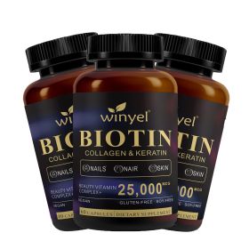 Biotin | Collagen | Hyaluronic Acid | Keratin - Support Normal Hair Growth Cycle - Skin & Nails - 25000mcg Vitamins B1, B2, B3 (QTY: 3 PCS)